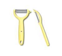 Victorinox Set di 2 pelapatate universali per frutta e verdura, extra affilato, lama seghettata/doppia tagliente, manico ergonomico in edizione limitata, colore giallo chiaro