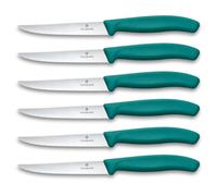 Victorinox Set di Coltelli Bistecca e Pizza Professionali Swiss Classic, 6 Pezzi, Coltelli da Tavola, Lame Affilate Ondulate, 11 cm, Manici in Plastica, Verde