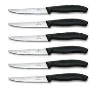 Victorinox Set di Coltelli Bistecca e Pizza Professionali Swiss Classic, 6 Pezzi, Coltelli da Tavola, Lame Affilate Ondulate, 11 cm, Manici in Plastica, Nero