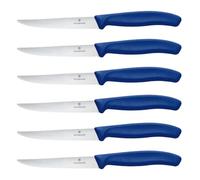 Victorinox Set di Coltelli Bistecca e Pizza Professionali Swiss Classic, 6 Pezzi, Coltelli da Tavola, Lame Affilate Ondulate, 11 cm, Manici in Plastica, Blu