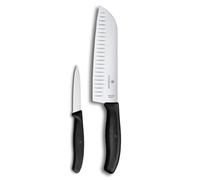 Victorinox Set di Coltelli da Cucina Professionali Swiss Classic, 2 Pezzi, incl. Coltelli per Verdure, Santoku, Multiuso, Lame Dritte, 8+17 cm, Affilati, Nero