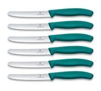 Victorinox Set di Coltelli da Tavola e Pomodoro Professionali Swiss Classic, 6 Pezzi, Lame Affilate Ondulate, 11 cm, Robusti Manici in Plastica, Verde