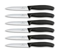 Victorinox Set di Coltelli per Verdure Professionali Swiss Classic, 6 Pezzi, Coltelli Multiuso, Lame Affilate Ondulate, 10 cm, Robusti Manici in Plastica, Nero