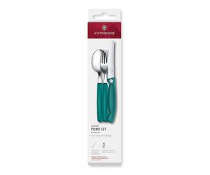 Victorinox Set di Posate da Picnic Classic, 3 Pezzi, Posate da Viaggio, in oltello Richiudibile, Forchetta, Cucchiaio, Robusti Manici in Plastica, Verde