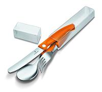 Victorinox Set di Posate da Picnic Classic, 3 Pezzi, Posate da Viaggio, incl. Coltello Richiudibile, Forchetta, Cucchiaio, Robusti Manici in Plastica, Arancione