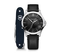 Victorinox Set Orologio Uomo Alliance Ø 40 mm e Coltellino Svizzero, Swiss Made, Quarzo Analogico, Impermeabile fino a 100 m, Cinturino in Pelle, Nero