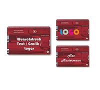 Victorinox Swiss Card Quattro Con Richiesta Stampa I Regalo per Uomini I Regali Per Compleanno I Svizzero Coltello da Tasca Personalizzato 12 Funzioni (Rosso Trasparente)