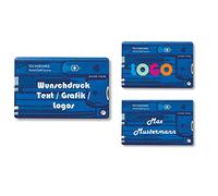 Victorinox Swiss Card Quattro Con Richiesta Stampa I Regalo per Uomini I Regali Per Compleanno I Svizzero Coltello da Tasca Personalizzato 12 Funzioni (Blu Trasparente)