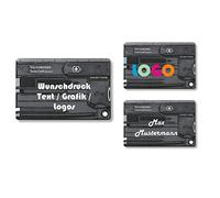 Victorinox Swiss Card Quattro, regalo per uomini, regalo di compleanno, coltello tascabile svizzero personalizzato, 12 funzioni (nero trasparente)