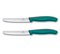 Victorinox Swiss Classic, Coltello da colazione, Coltello da pane, Lama affilata, seghettata, 11 cm, Manico in plastica, Acciaio inossidabile, Set 2 pezzi, Verde