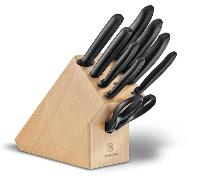 VICTORINOX Ceppo Coltelli Swiss Classic in Legno, 9 Pezzi, con 8 Coltelli e 1 Paio di Forbici Multiuso, Portacoltelli, Legno di Faggio Chiaro