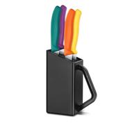 Victorinox Swiss Classic Ceppo Coltelli da Bistecca e Pizza, 4 Pezzi | Set con lame in acciaio inox da 12 cm a filo ondulato, manici ergonomici e blocco compatto, colore nero, Swiss Made