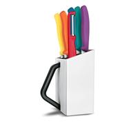 Victorinox Swiss Classic Ceppo Coltelli da Cucina, 6 Pezzi, Acciaio, Bianco | Set ideale per frutta e verdura con lame in acciaio inox, manici ergonomici colorati e design compatto, Swiss Made