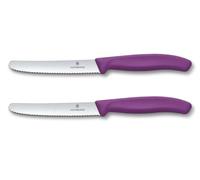 Victorinox Swiss Classic, Coltello da colazione, Coltello da pane, Lama affilata, seghettata, 11 cm, Manico in plastica, Acciaio inossidabile, Set da 2 Pezzi, Viola