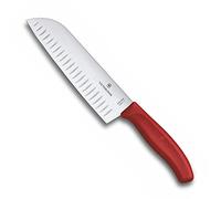 Victorinox Swiss Classic, Coltello Santoku professionale, Lama extra-affilata, Bordo smussato, 17 cm, Manico robusto in plastica, Acciaio inossidabile, rosso