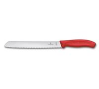 Victorinox Swiss Classic, Coltello da pane professionale, Lama extra seghettata, Bordo seghettato, 21 cm, Robusto manico in plastica, Acciaio inossidabile, Rosso