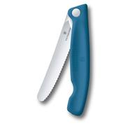 Victorinox Swiss Classic, Coltello da picnic pieghevole per escursioni, frutta, verdura, panini, salsicce, lama seghettata, extra seghettata, blu