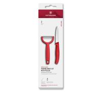 Victorinox Swiss Classic Coltello e pelapatate per verdure, 2 pezzi, Lama extra affilata, per frutta e verdura, Acciaio inossidabile, Rosso