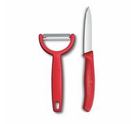 Victorinox Swiss Classic Coltello e pelaverdure, 2 pezzi, Lama extra-affilata, per frutta e verdura, Acciaio inossidabile, Rosso