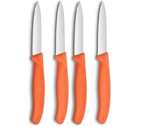 Victorinox Swiss Classic Coltello per verdure e spelucchini, per frutta e verdura, Extra affilato, dritto e seghettato, Acciaio inox, Arancione (Confezione da 2)
