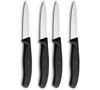Victorinox Swiss Classic Coltello per verdure e spelucchini, per frutta e verdura, Extra affilato, dritto e seghettato, Acciaio inox, Nero (Confezione da 2)