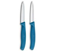 Victorinox Swiss Classic Coltello per verdure e spelucchini, per frutta e verdura, Extra affilato, dritto e seghettato, Acciaio inox, Blu