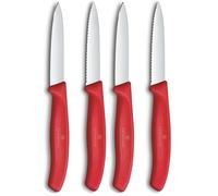 Victorinox Swiss Classic Coltello per verdure e spelucchini, per frutta e verdura, Extra affilato, dritto e seghettato, Acciaio inox, Rosso (Confezione da 2)