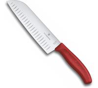 Victorinox Swiss Classic Coltello Santoku, Coltello in stile asiatico, Lama extra-affilata, Forma a bulbo, 17 cm, Acciaio inossidabile, Rosso