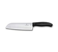 Victorinox Swiss Classic Coltello Santoku, Coltello in stile asiatico, Lama extra-affilata, Forma a bulbo, 17 cm, Acciaio inossidabile, Nero