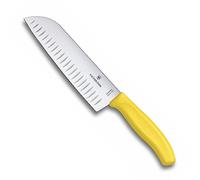Victorinox Swiss Classic Coltello Santoku, Coltello in stile asiatico, Lama extra-affilata, Forma a bulbo, 17 cm, Acciaio inossidabile, Giallo