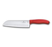 Victorinox Swiss Classic Coltello Santoku, Coltello in stile asiatico, Lama extra-affilata, Forma a bulbo, 17 cm, Acciaio inossidabile, Blister, Rosso