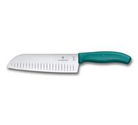 Victorinox Swiss Classic Santoku, Coltello stile asiatico, Lama extra-affilata, Forma a bulbo, 17 cm, Acciaio inossidabile, Blister, Verde