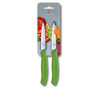 Victorinox Swiss Classic, set di 2 coltelli da verdura, di cui 1 con lama normale e 1 con lama seghettata, verde