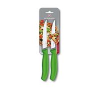 Victorinox Swiss Classic set 2 coltelli da bistecca e da pizza, coltelli da tavola con lama seghettata, 11 cm, acciaio inox, Swiss Made, verde
