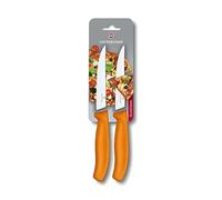 Victorinox Swiss Classic, set di due coltelli da bistecca gourmet con lama seghettata, lavabili in lavastoviglie, arancione