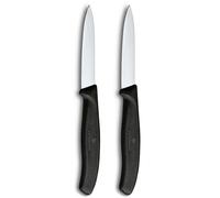 Victorinox Swiss Classic, set 2 coltelli da cucina e per verdura, lama a filo diritto per tagli precisi, 8 cm, acciaio inox, lavabile in lavastoviglie, Nero