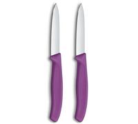 Victorinox Swiss Classic, set 2 coltelli da cucina e per verdura, lama a filo diritto per tagli precisi, 8 cm, acciaio inox, lavabile in lavastoviglie, Viola