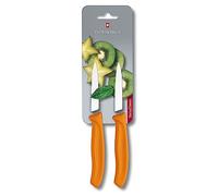 Victorinox Swiss Classic Set 2 coltelli da cucina: spelucchino e coltello per verdure e frutta, lama diritta e seghettata, 8 cm, acciaio inox, arancione