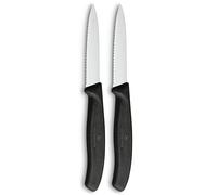 Victorinox Swiss Classic Set 2 coltelli da cucina: spelucchino e coltello per verdure e frutta, lama diritta e seghettata, 8 cm, acciaio inox, nero