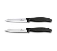 Victorinox Swiss Classic, Set di coltelli per pomodori e verdure, 2 pezzi, Lama extra affilata, Manico in plastica, Acciaio inossidabile, Swiss Made, Nero