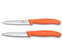 Victorinox Swiss Classic Set 2 Coltelli da Pomodoro e Verdura 11/8 cm | Lama seghettata e liscia in acciaio inox per frutta e ortaggi, manici ergonomici arancioni, Swiss Made