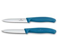Victorinox Swiss Classic, Set di coltelli per pomodori e verdure, 2 pezzi, Lama extra affilata, Manico in plastica, Acciaio inossidabile, Swiss Made, Blu