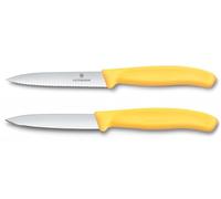 Victorinox Swiss Classic Set 2 Coltelli da Pomodoro e Verdure, Giallo | Set con coltello pomodoro seghettato 11 cm e spelucchino a lama liscia 8 cm in acciaio inox, Swiss Made