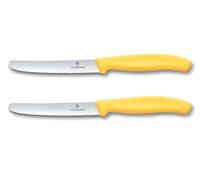 Victorinox Swiss Classic, Coltello da colazione, Coltello da pane, Lama affilata, seghettata, 11 cm, Manico in plastica, Acciaio inossidabile, Set da 2 Pezzi, Giallo