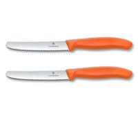 Victorinox Swiss Classic, Coltello da colazione, Coltello da pane, Lama affilata, seghettata, 11 cm, Manico in plastica, Acciaio inossidabile, Set da 2 Pezzi, Arancione