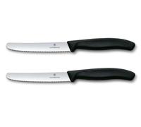 Victorinox Swiss Classic, Coltello da colazione, Coltello da pane, Lama affilata, seghettata, 11 cm, Manico in plastica, Acciaio inossidabile, Set da 2 pezzi, Nero