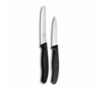 Victorinox Swiss Classic Set 2 Coltelli da Verdura, 8 cm e 11 cm, Nero | Set versatile con lama dritta e lama seghettata in acciaio inossidabile per tagli precisi, Swiss Made
