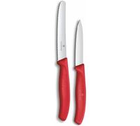 Set di coltelli da verdure Victorinox Swiss Classic, 2 pezzi, Lama dritta e lama seghettata, Acciaio inossidabile, Swiss Made, Rosso