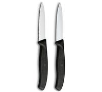 Victorinox Swiss Classic Coltello per verdure e spelucchini, per frutta e verdura, Extra affilato, dritto e seghettato, Acciaio inox, Nero
