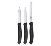 Victorinox Swiss Classic Set 3 coltelli da cucina, coltello da pomodoro, spelucchino e coltello da tavola seghettati, acciaio inox, Swiss Made, nero